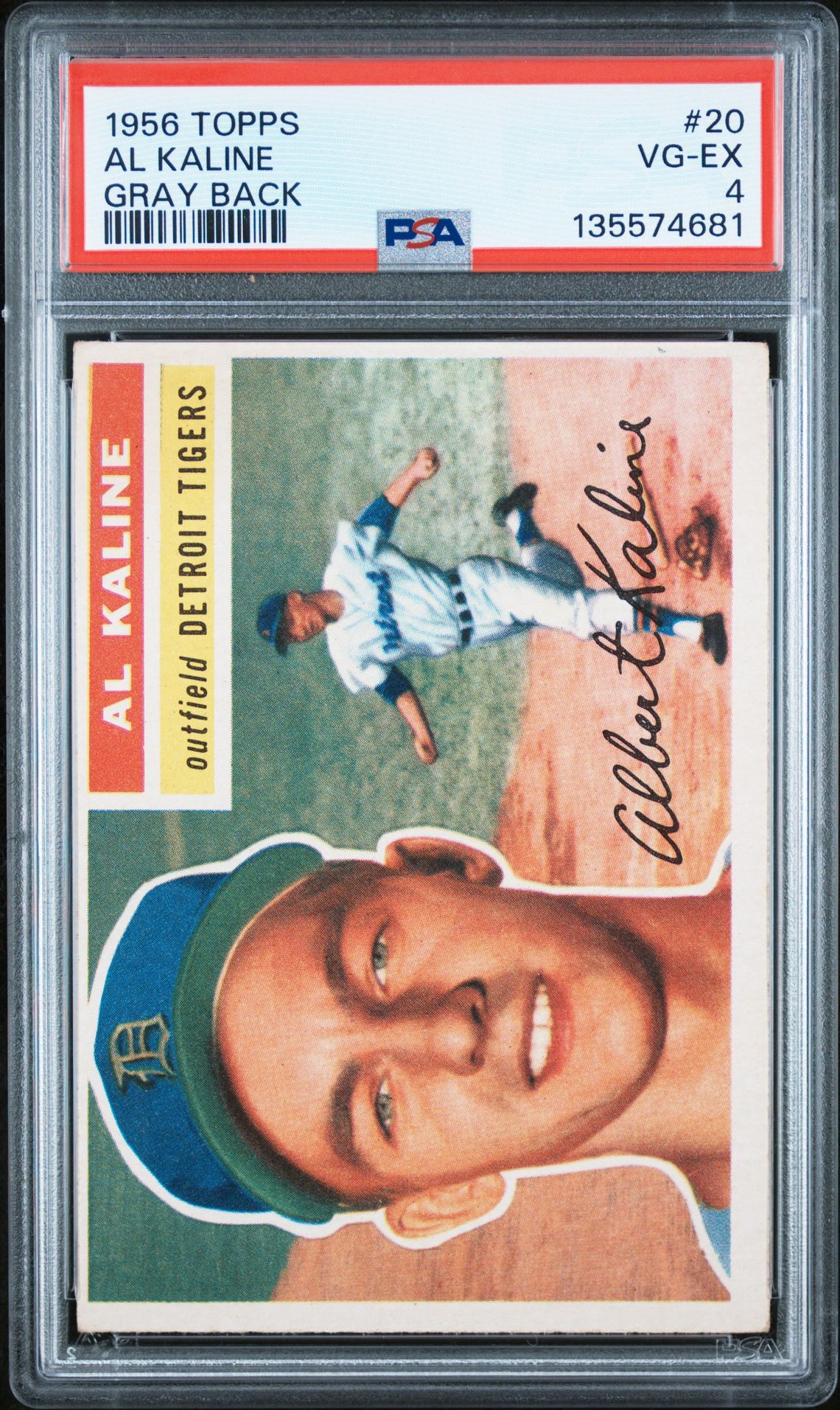 1956 Topps Al Kaline #20 (Gray Back) Vg-Ex 4 front