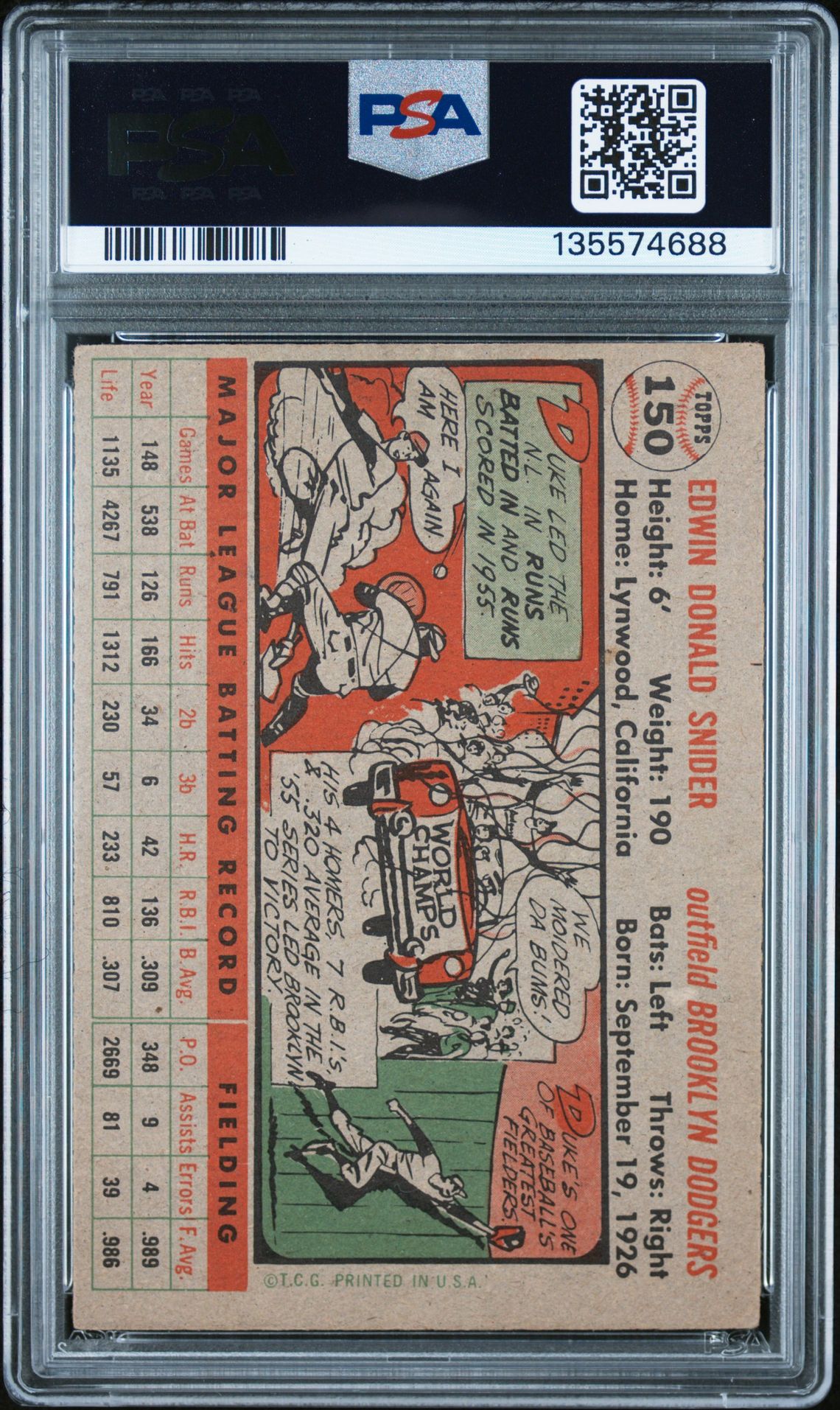 1956 Topps Duke Snider #150 (Gray Back) Vg-Ex 4 back