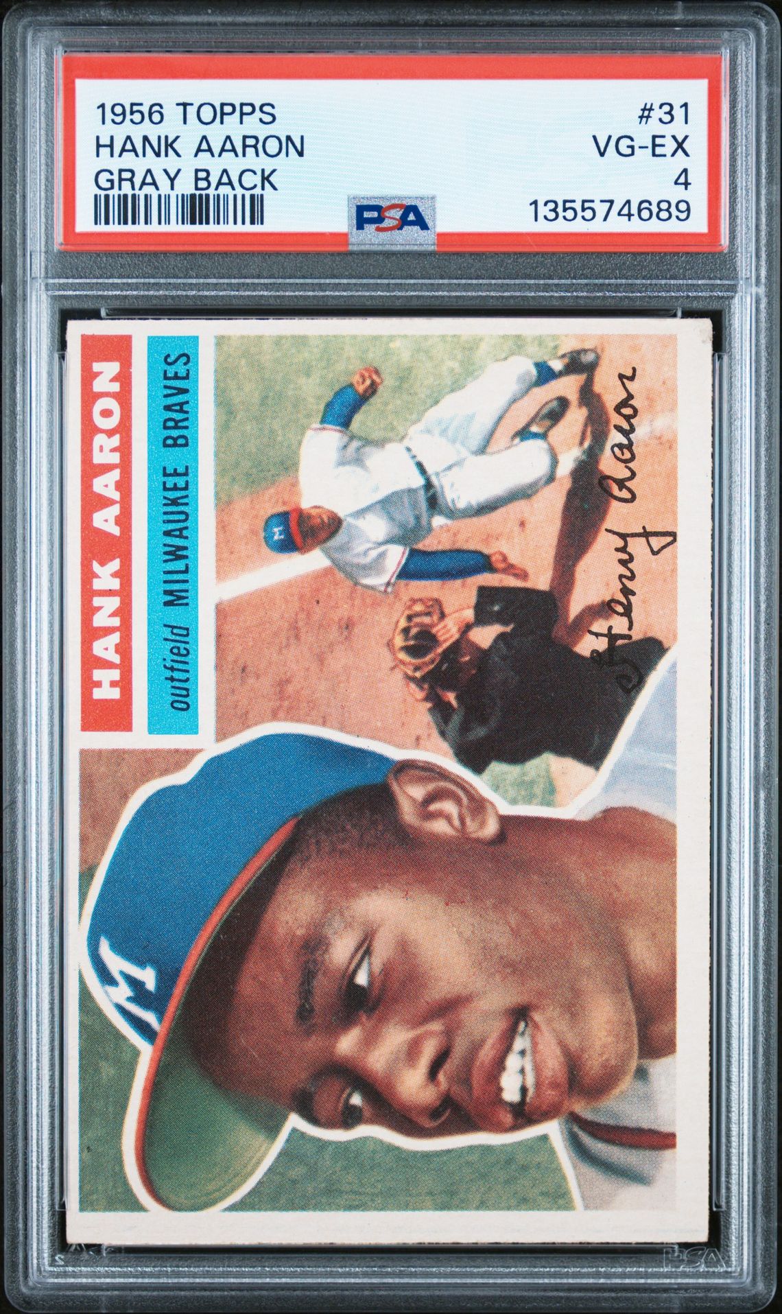 1956 Topps Hank Aaron #31 (Gray Back) Vg-Ex 4 front