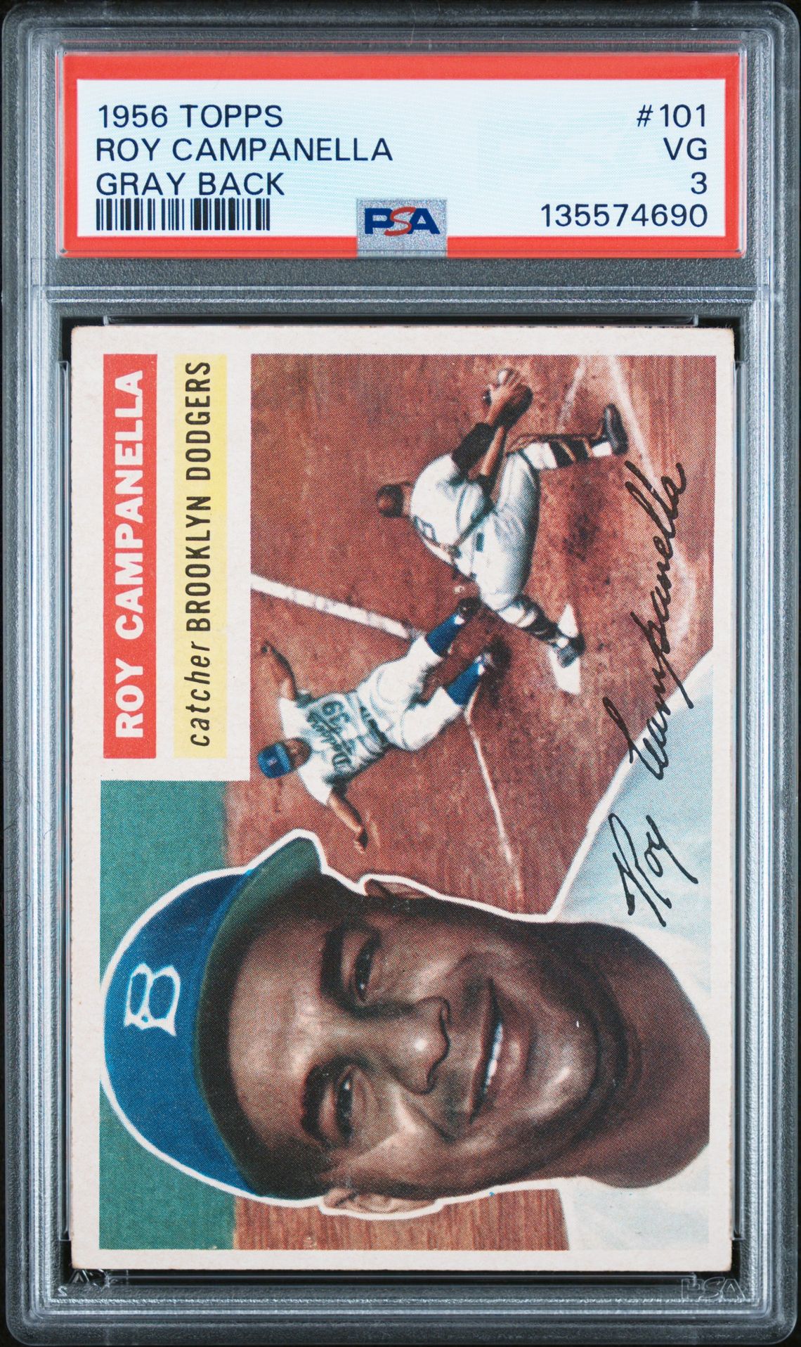 1956 Topps Roy Campanella #101 (Gray Back) Vg 3 front