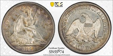 1855-O 50C Arrows AU55