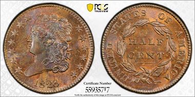 1826 1/2C MS64RB