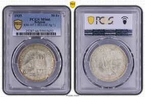 1935 50 Fr BELGIE  ↑↓ KM-107.1  Ag MS66
