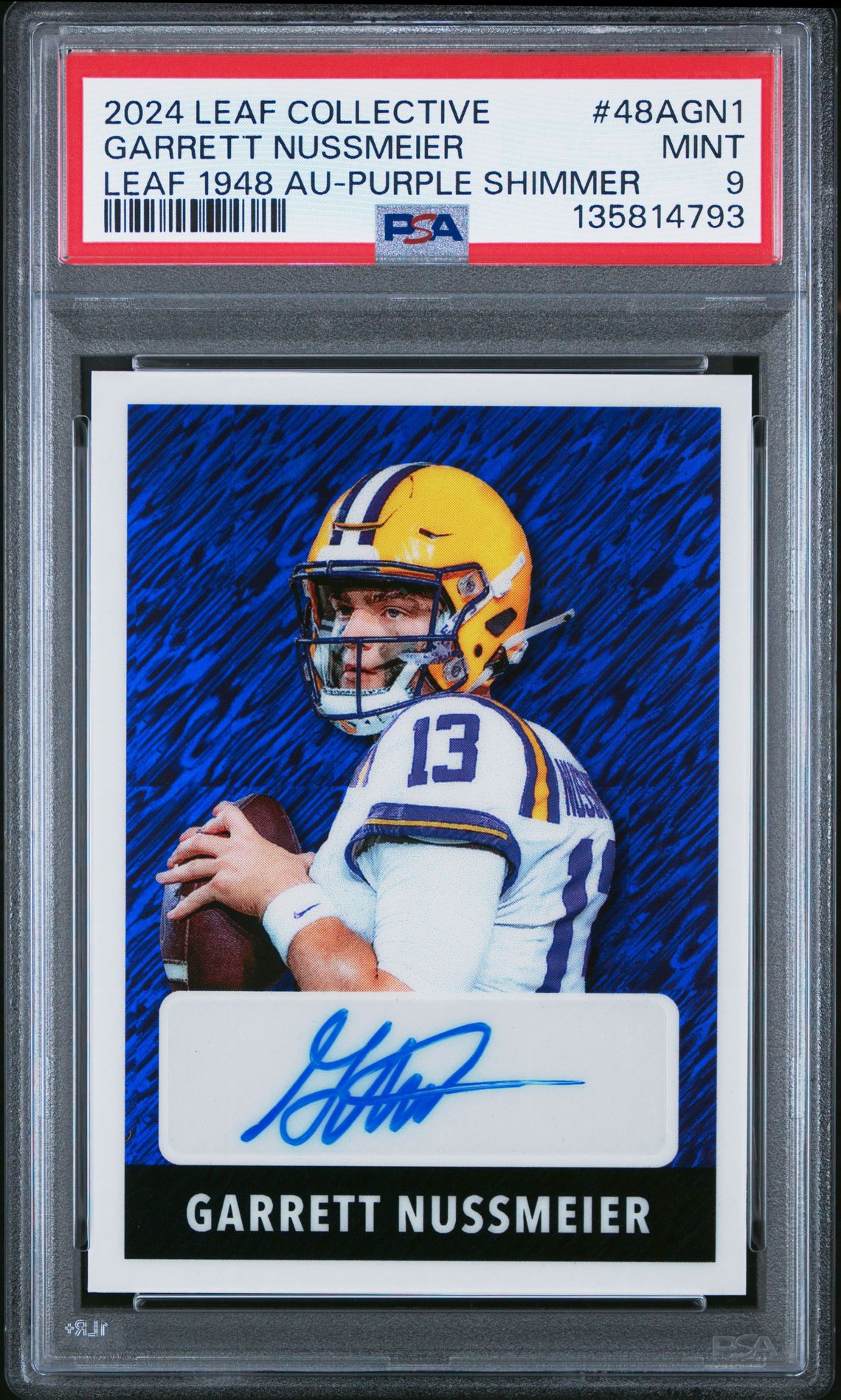 2024 Leaf LEAF METAL COLLECTIVE LEAF 1948 AUTOGRAPHS PURPLE SHIMMER #48AGN1 Garrett Nussmeier front