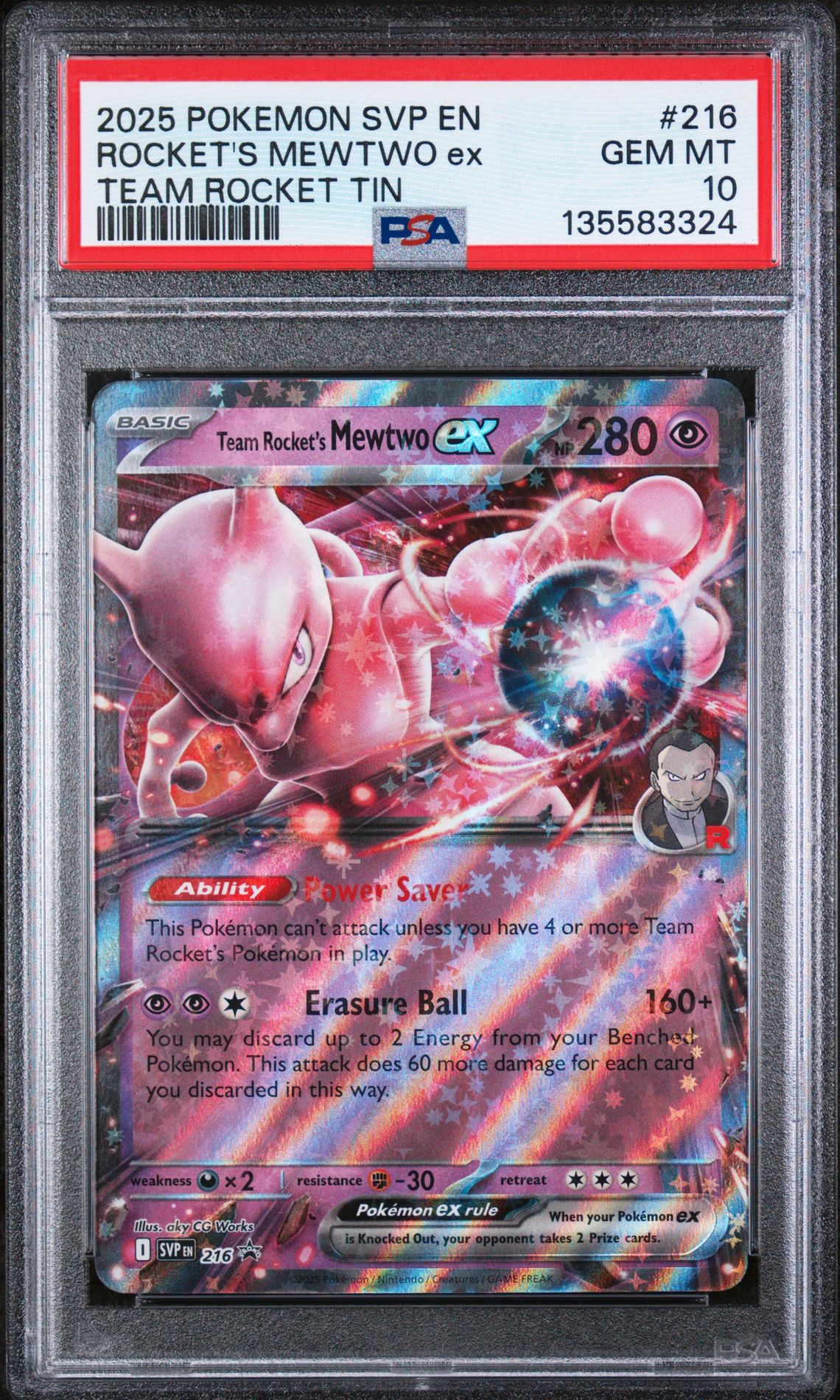 2025 Pokemon POKEMON SVP EN-SV BLACK STAR PROMO TEAM ROCKET TIN #216 Rocket's Mewtwo EX front