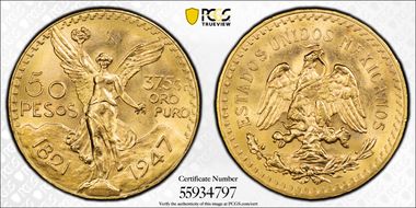 1947 50 Peso KM-481  Au MS65