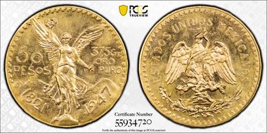 1947 50 Peso KM-481  Au MS65
