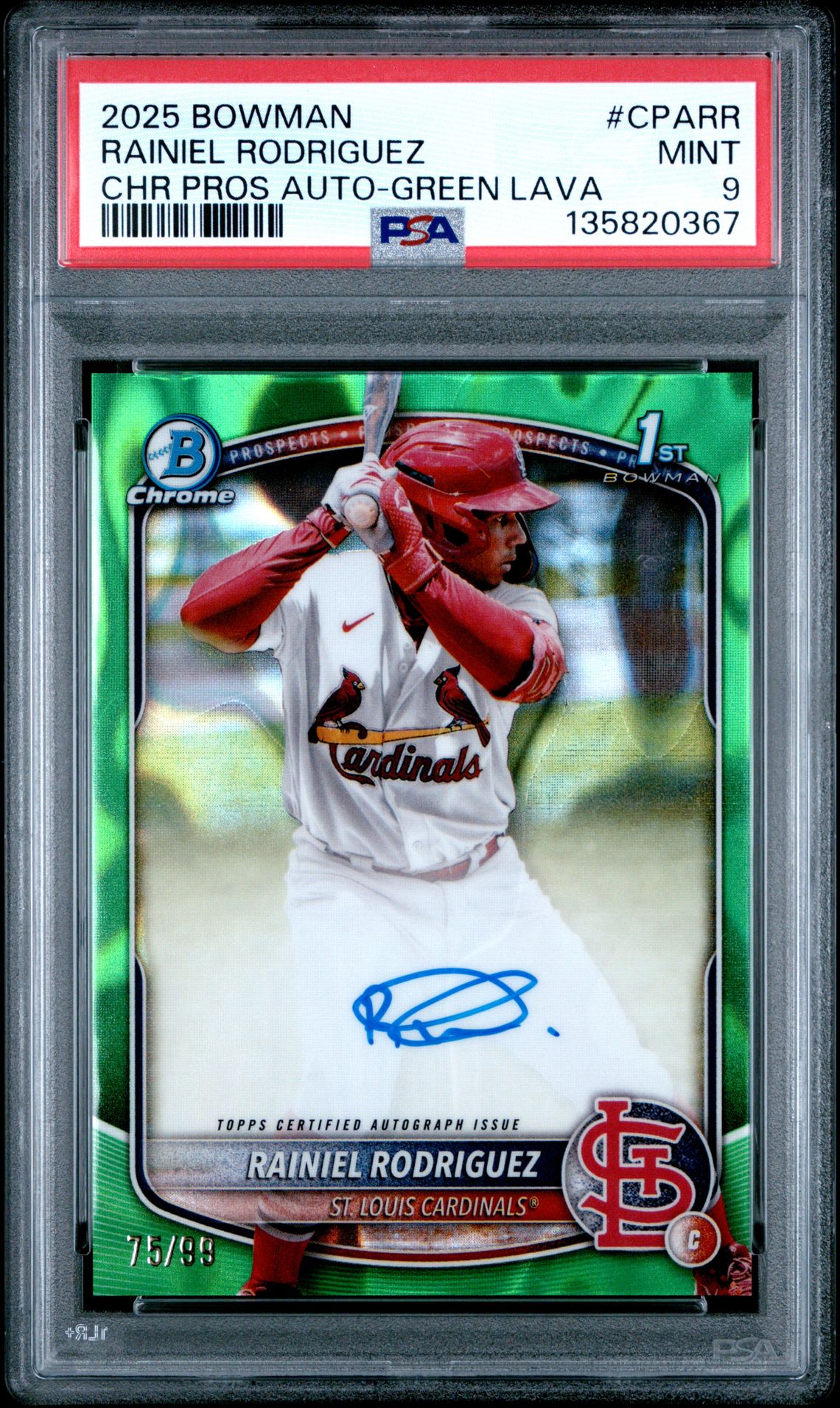 2025 Bowman BOWMAN CHROME PROSPECT AUTOGRAPHS CHR PROS AUTO-GREEN LAVA #CPARR Rainiel Rodriguez front
