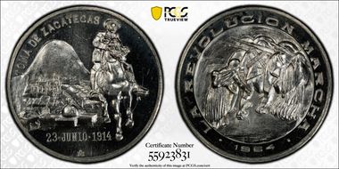 1964-Mo Medal Grove-912a Battle of Zacatecas Ag MS64