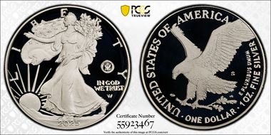 2025-S $1 Silver Eagle w/ U.S. Navy Privy 250th Anniversary First Strike PR69DCAM