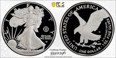 2025-S $1 Silver Eagle w/ U.S. Navy Privy 250th Anniversary First Strike PR69DCAM