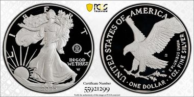2025-S $1 Silver Eagle w/ U.S. Navy Privy 250th Anniversary First Strike PR69DCAM