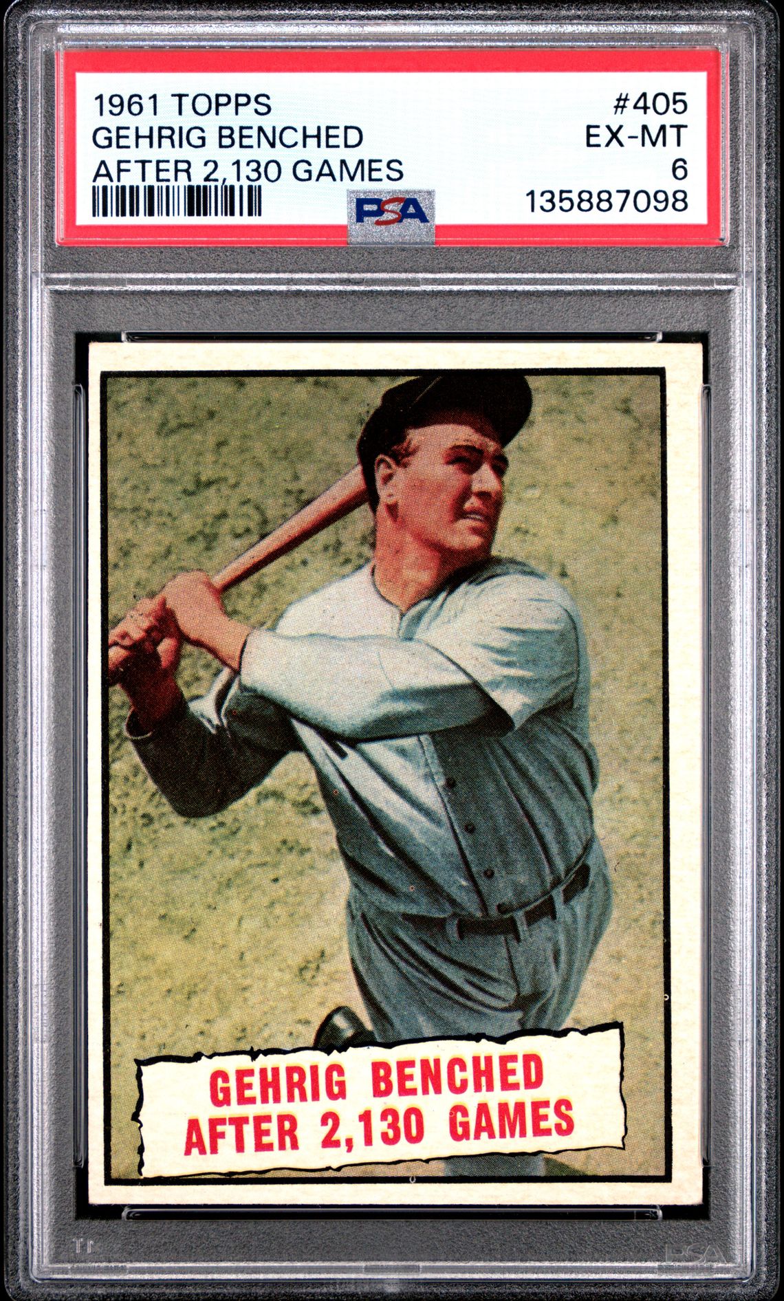 1961 Topps TOPPS AFTER 2,130 GAMES #405 Gehrig Benched front