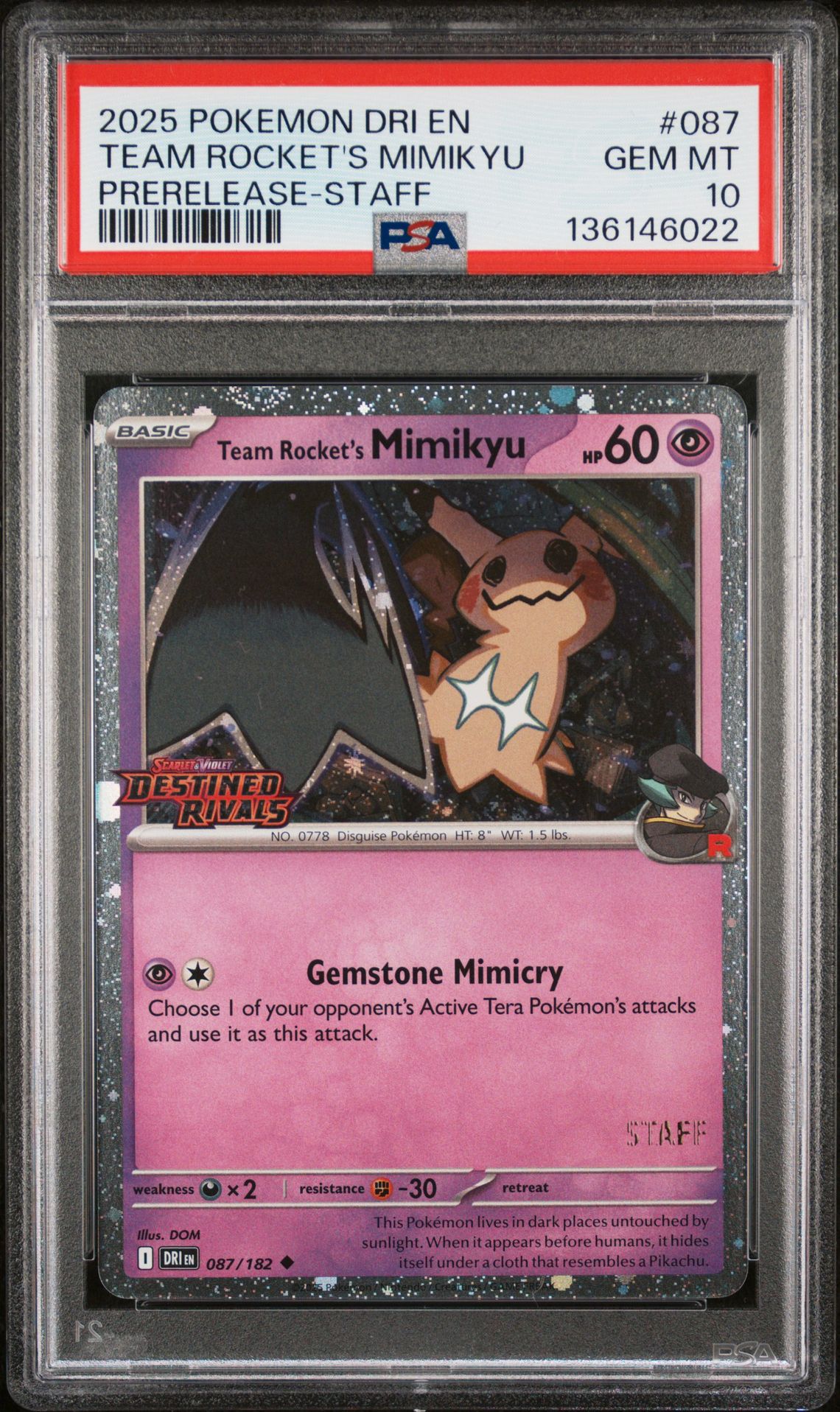 2025 Pokemon POKEMON DRI EN-DESTINED RIVALS PRERELEASE-STAFF #087 Team Rocket's Mimikyu front