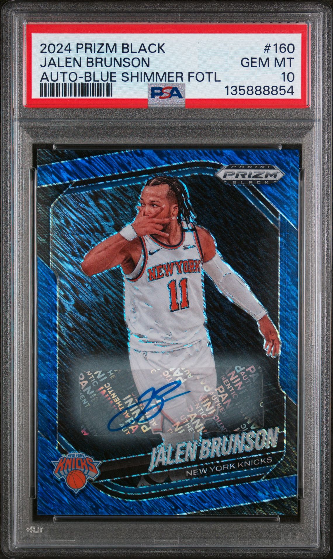 2024 Panini PANINI PRIZM BLACK AUTO-BLUE SHIMMER FOTL #160 Jalen Brunson front