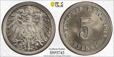 1914-D 5 Pfg J-12 MS66