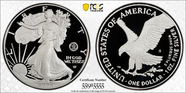 2025-S $1 Silver Eagle w/ U.S. Navy Privy 250th Anniversary PR70DCAM