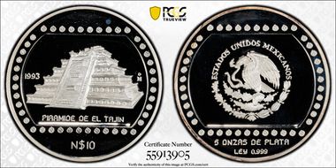 1993-Mo 10 Peso El Tajin PR67DCAM