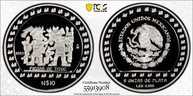 1993-Mo 10 Peso Piedra de Tizoc PR69DCAM