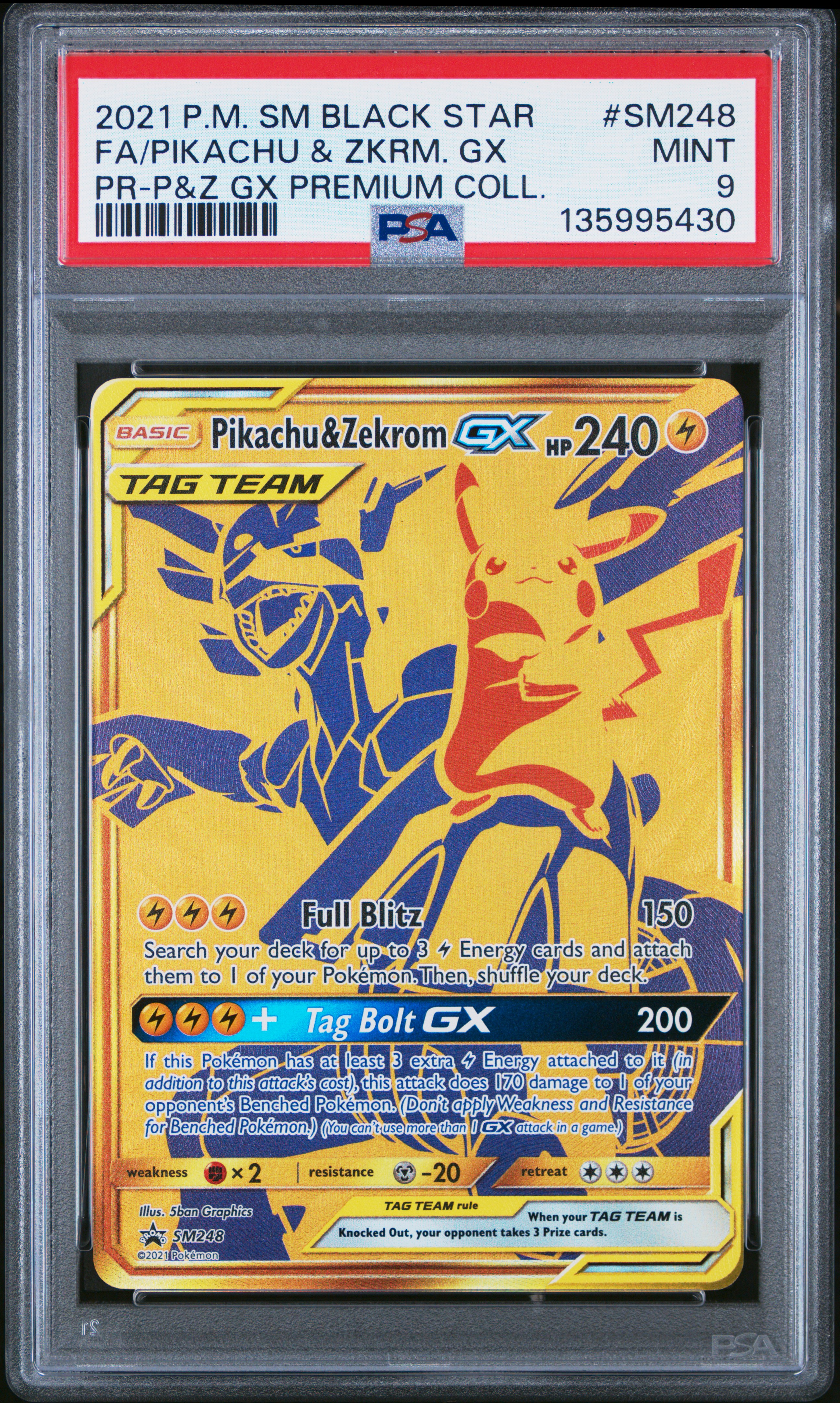 2021 #SM248 Full Art/Pikachu & Zekrom GX PSA 9 SM Black Star Promo Pokemon