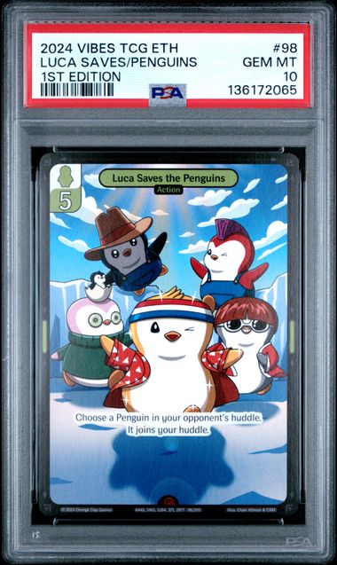 Vibes - 2024 Luca Saves/Penguins 1St Edition #98 Vibes Tcg Enter The Huddle PSA 10