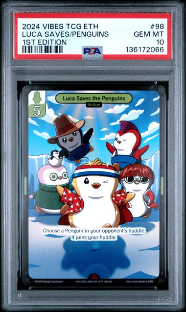 Vibes - 2024 Luca Saves/Penguins 1St Edition #98 Vibes Tcg Enter The Huddle PSA 10
