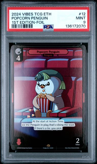 Vibes - 2024 Popcorn Penguin 1St Edition-Foil #12 Vibes Tcg Enter The Huddle PSA 9