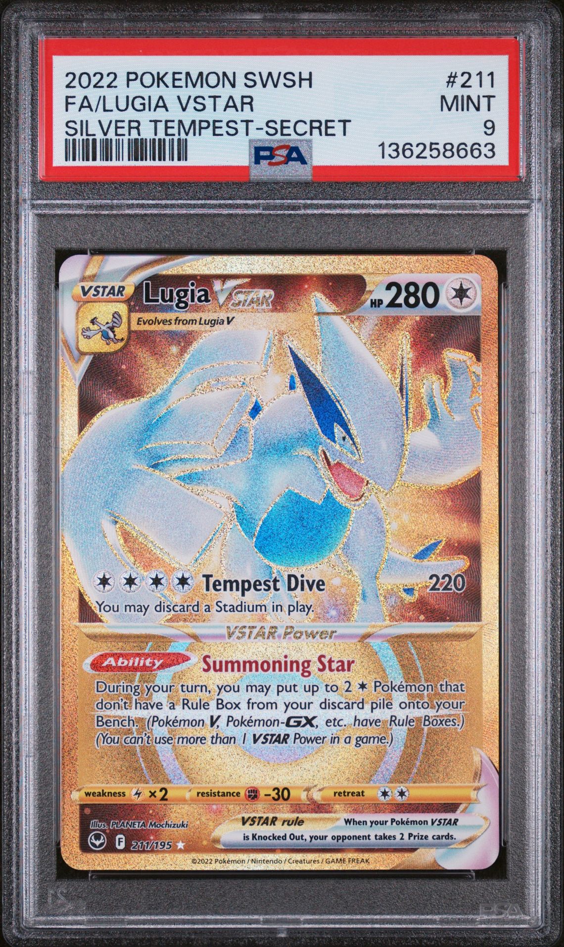 2022 Pokemon Sword & Shield Silver Tempest Fa/Lugia Vstar #211 (Silver Tempest-Secret) Mint 9 front