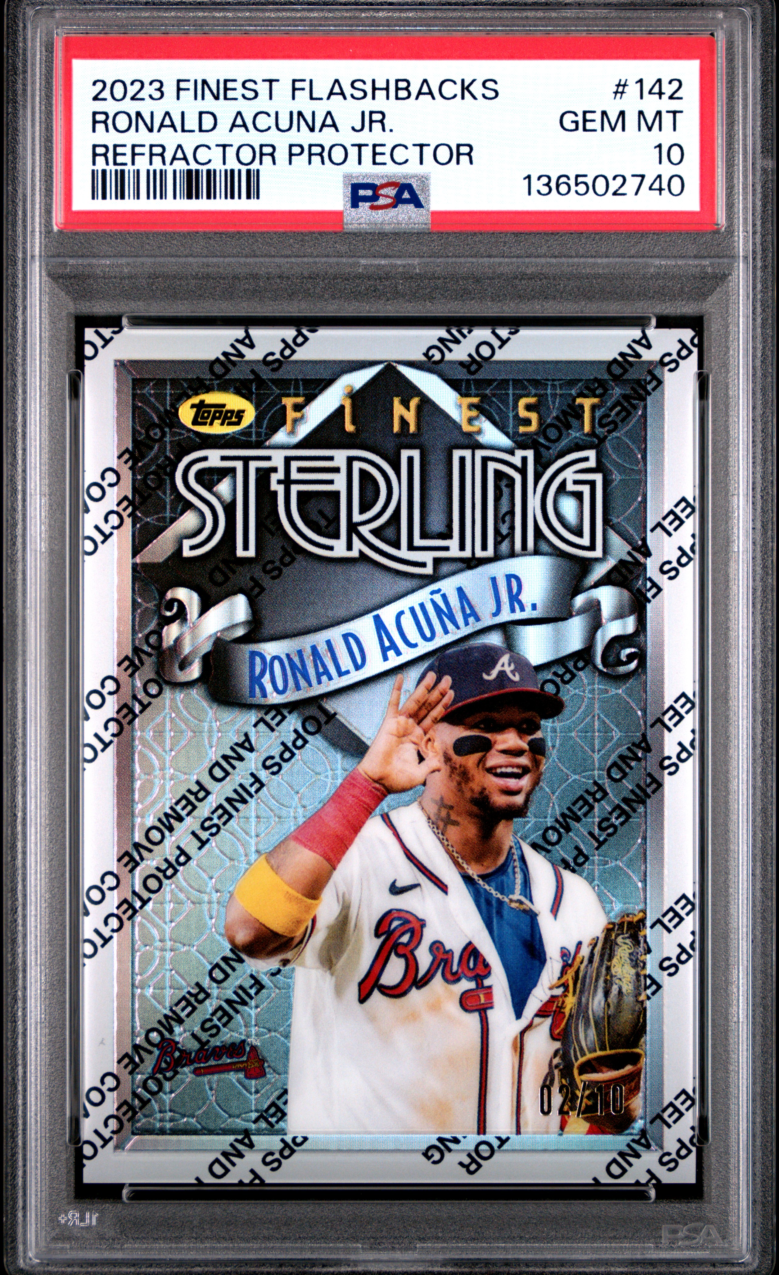 2023 Topps Finest Flashbacks Ronald Acuna Jr. Refractor Protector #142 PSA 10