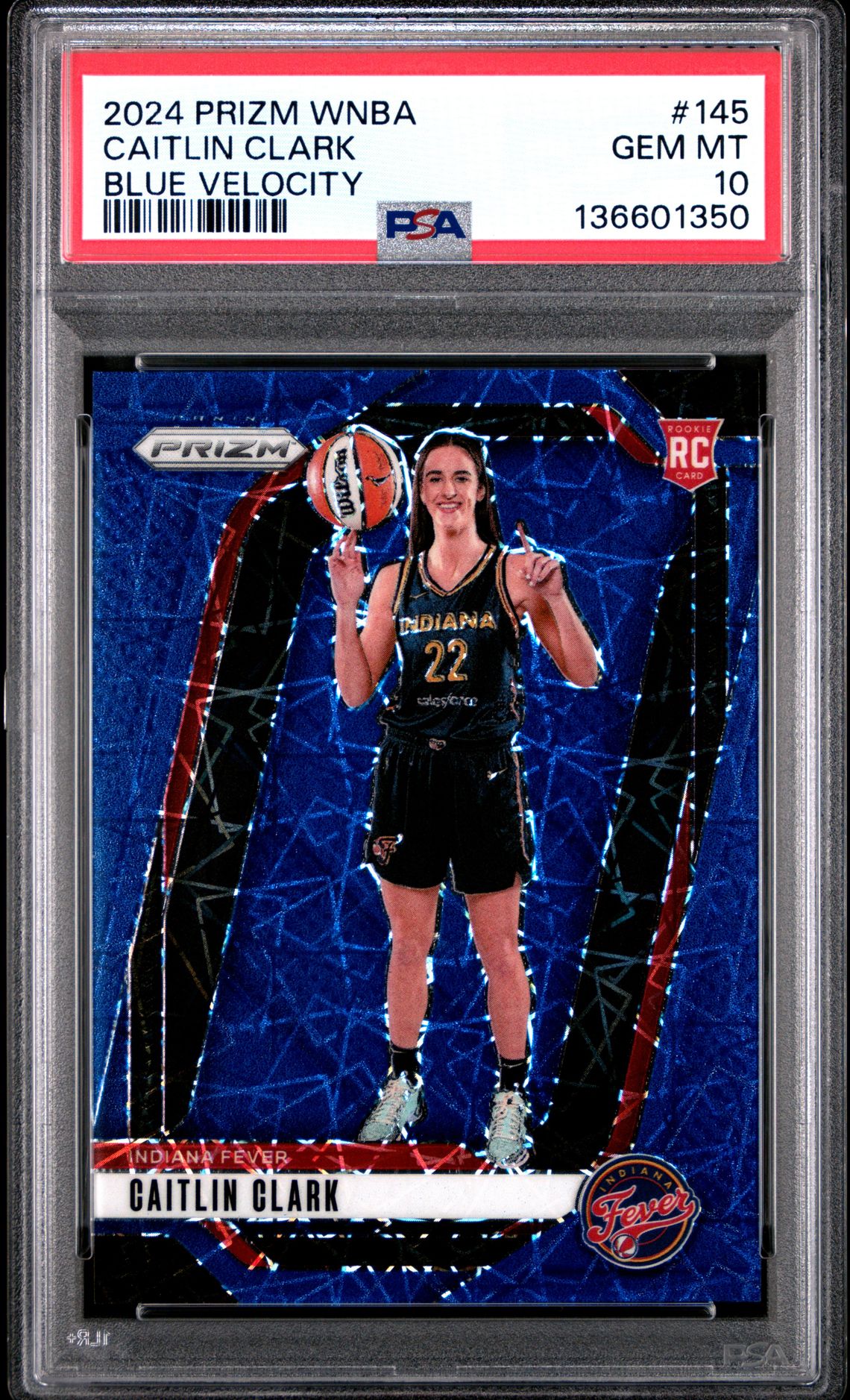 2024 Panini Prizm Wnba Caitlin Clark #145 (Blue Velocity) Gem Mt 10 front