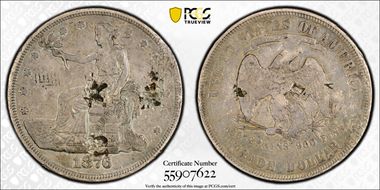 1876 T$1 TDV-16, Type I/II, Recut Finger Chopmarked N1