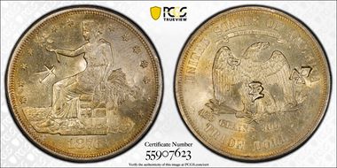 1876-S T$1 TDV-23, Type I/I, Medium S Chopmarked N1