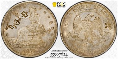 1876-S T$1 TDV-25, Type II/II, Large S Chopmarked N1