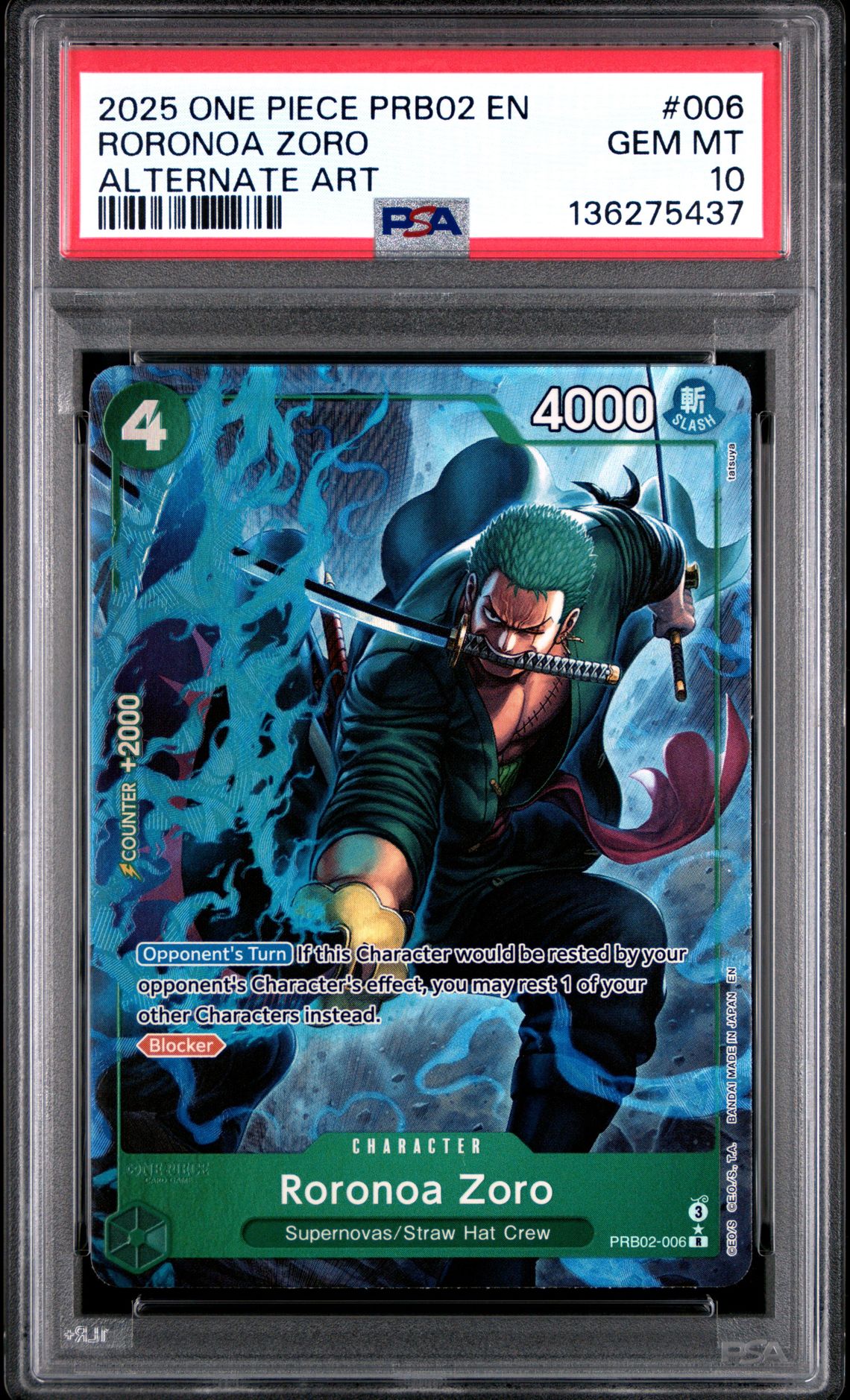 2025 One Piece ONE PIECE PRB02-PREMIUM BOOSTER -ONE PIECE CARD THE BEST- VOL.2 ALTERNATE ART #006 Roronoa Zoro front