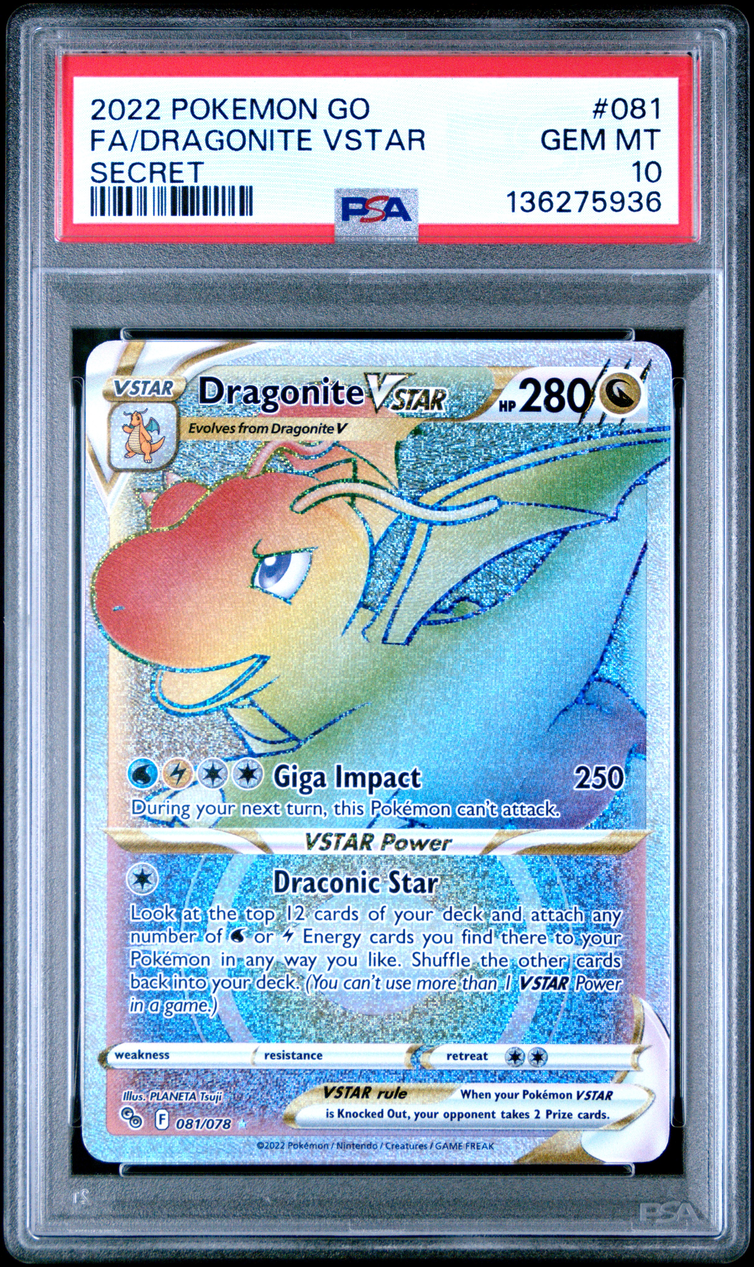 2022 #081 Full Art/Dragonite Vstar PSA 10 Go
