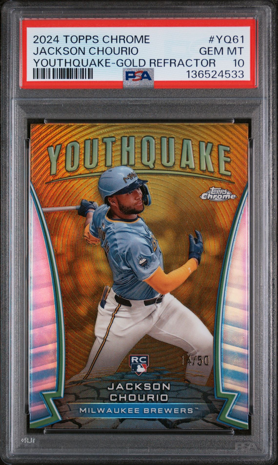 2024 Topps TOPPS CHROME YOUTHQUAKE GOLD REFRACTOR #YQ61 Jackson Chourio front