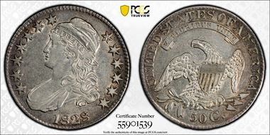 1828 50C Square 2, Small 8s, Lg. Letters XF40