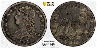 1838 25C Capped Bust N1
