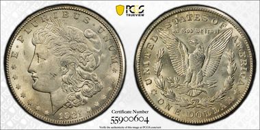 1921-S $1 VAM 6B, Filled S MS64