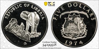1974 $5 Elephant PR68CAM