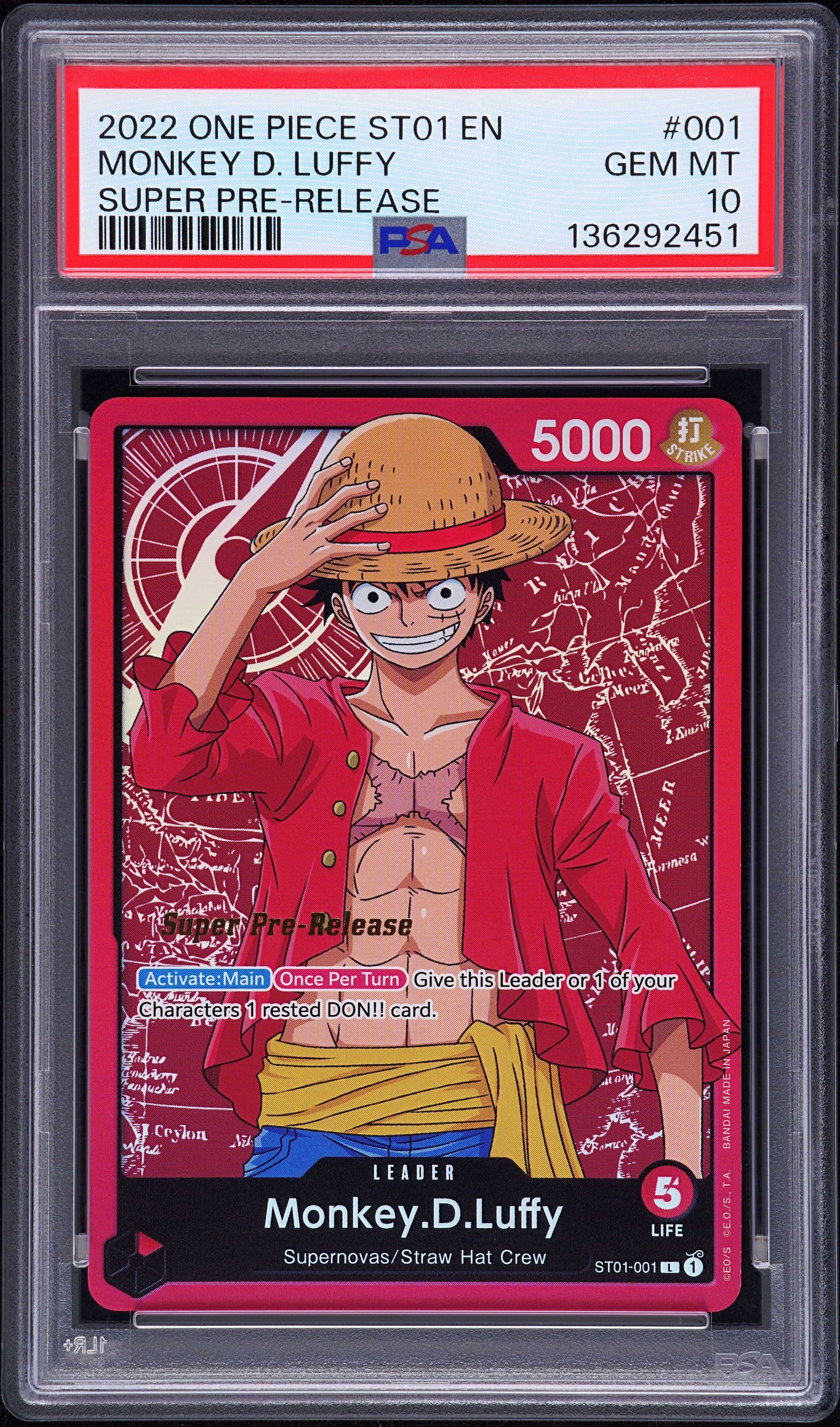 2022 #001 Monkey D. Luffy PSA 10 Starter Deck ST01-Straw Hat Crew One Piece