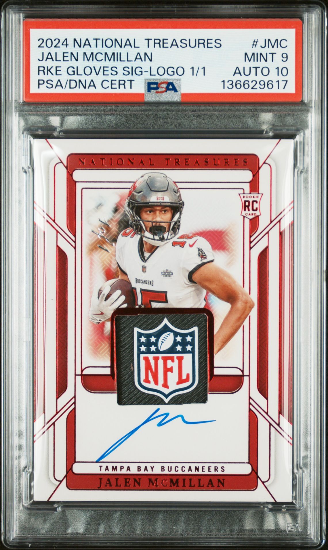 2024 Panini PANINI NATIONAL TREASURES ROOKIE LAUNDRY TAG SIGNATURES 1/1 Color Match #JMC Jalen Mcmillan front