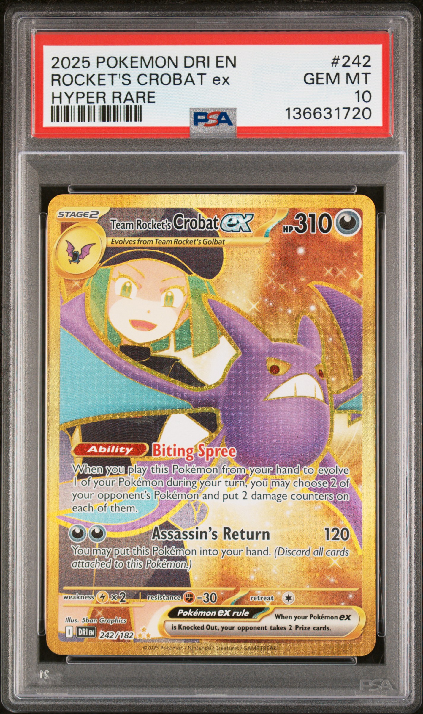 2025 #242 Team Rocket's Crobat EX PSA 10 Dri EN-Destined Rivals