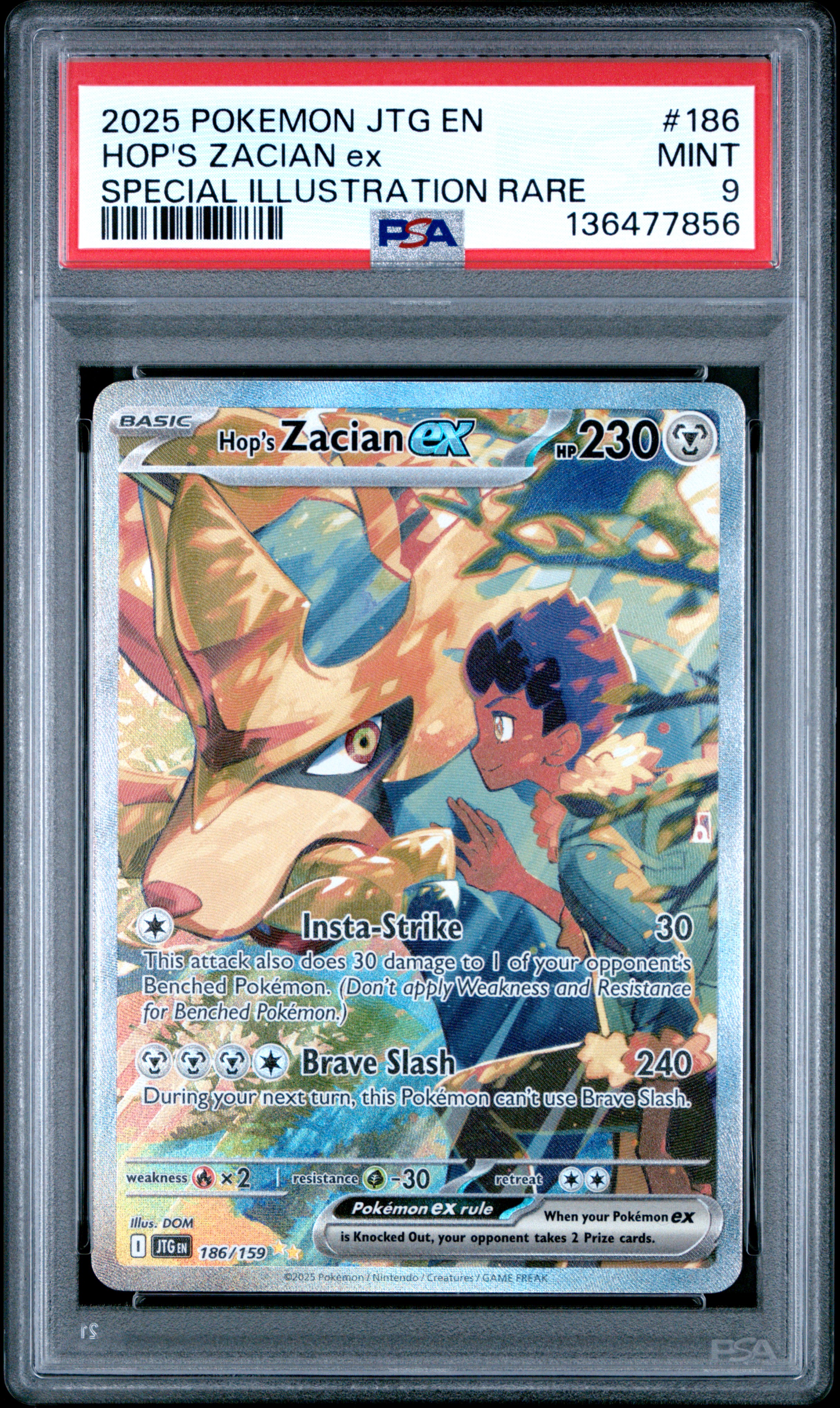 2025 #186 Hop's Zacian EX PSA 9 Jtg EN-Journey Together