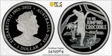 2023 $1 Big Jumping Crocodile Ag Aussie Big Things PR70DCAM