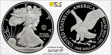 2025-S $1 Silver Eagle w/ U.S. Navy Privy 250th Anniversary First Strike PR69DCAM