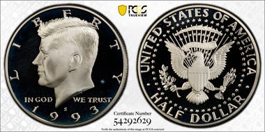 1993-S 50C Silver PR68DCAM