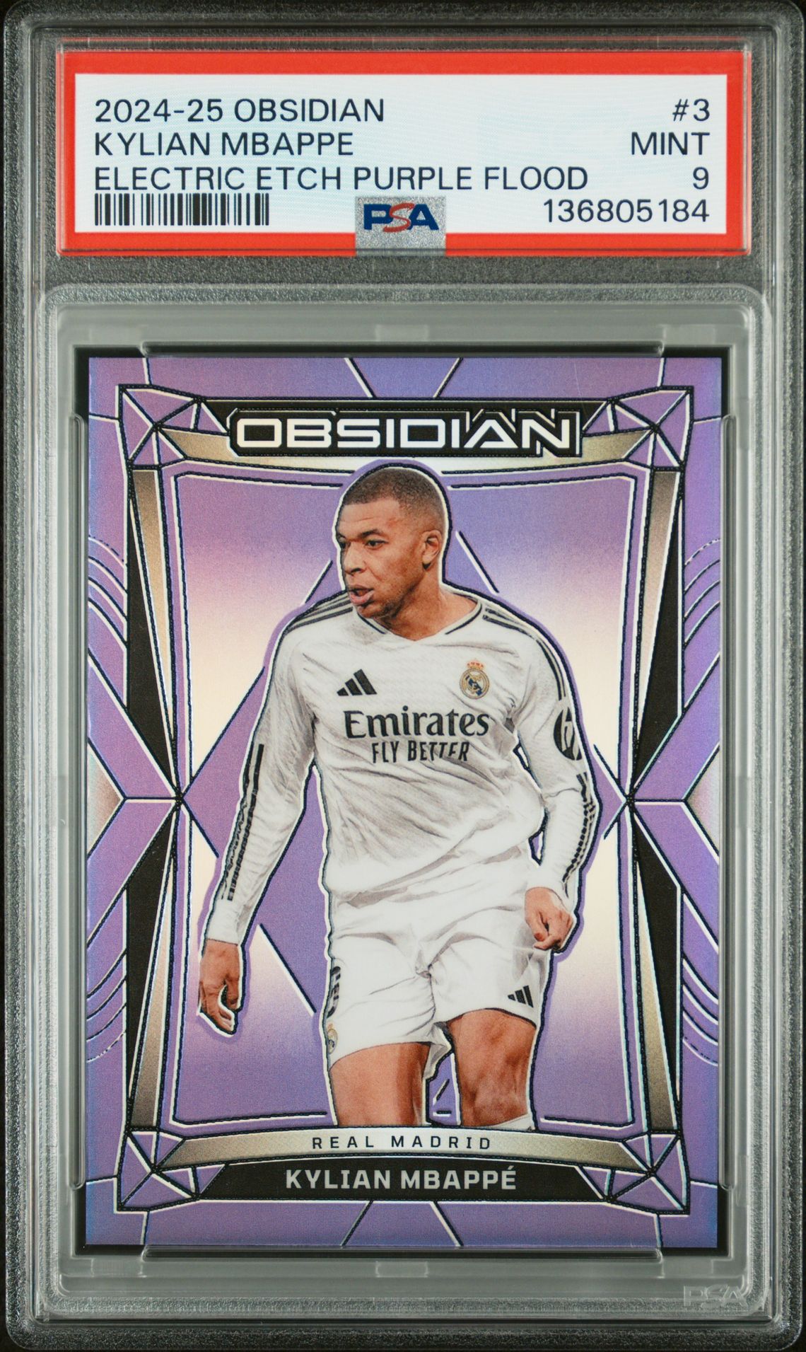 2024-25 Panini PANINI OBSIDIAN ELECTRIC ETCH PURPLE FLOOD #3 Kylian Mbappe front