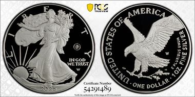 2025-W $1 Silver Eagle w/ Laser Privy First Strike PR68DCAM