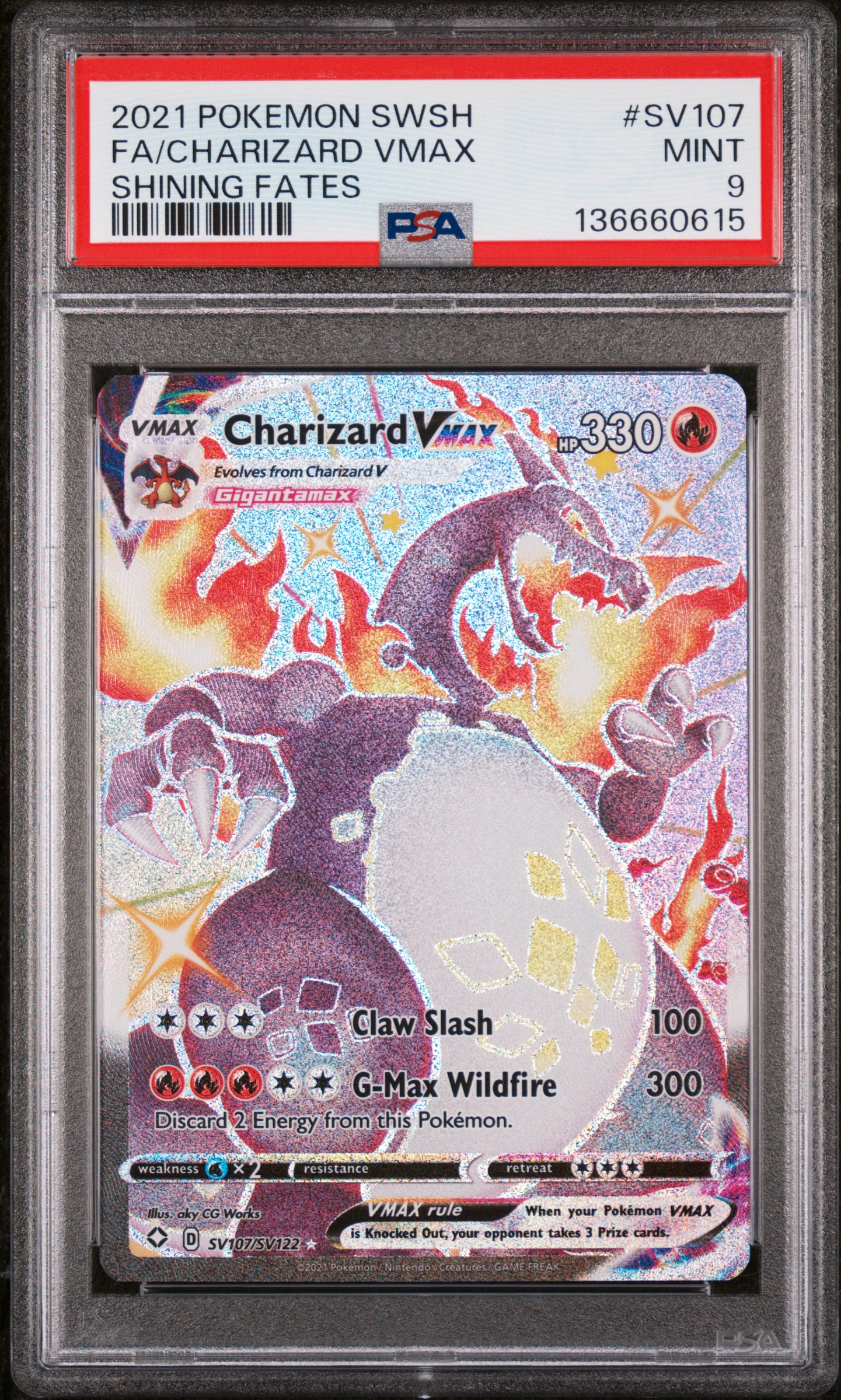 SlabPlug's 2021 Pokemon Sword & Shield: Shining Fates Charizard VMAX Shiny  Vault: Full Art #SV107 PSA 9 | Card Ladder